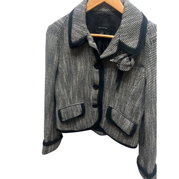The Limited Black and Gray Tweed Floral Applique Tweed Wool Blend Blazer - Picture 1 of 8
